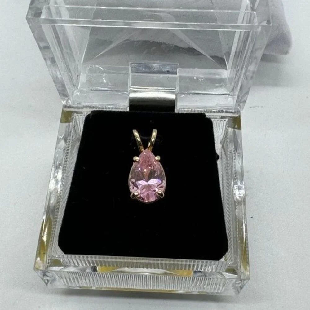 Vintage‎ Gold Tone Pink Ice Pendant Pear Shape Fashion